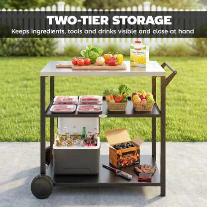 Outdoor Grill Cart, Stainless Steel Tabletop, 3-Tier BBQ Stand, Black Outdoor Grill Carts at Gallery Canada