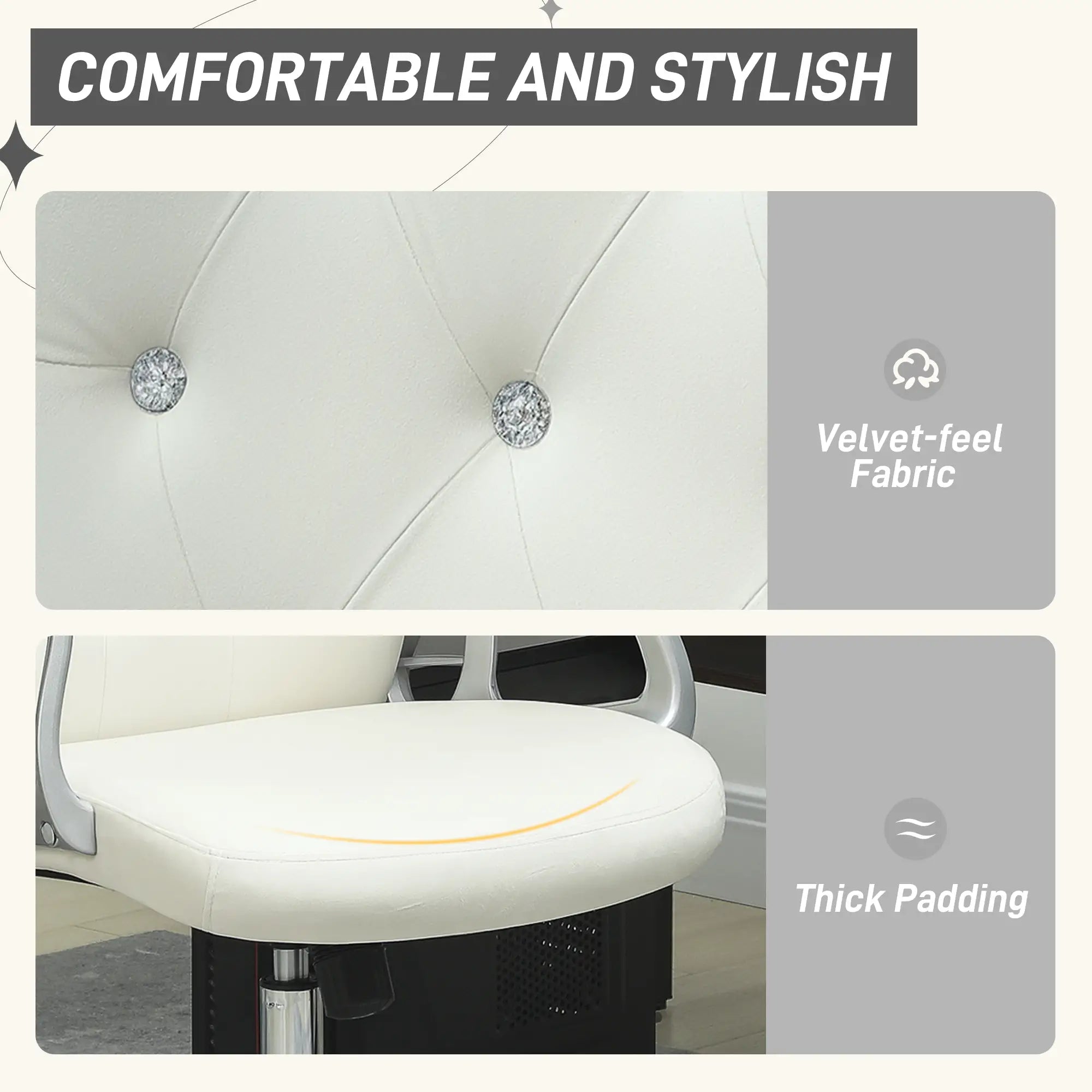 Vanity Office Chair, Velvet Computer Desk Chair with Swivel Wheels, Adjustable Height, Tilt Function, Off-White Task Chairs at Gallery Canada