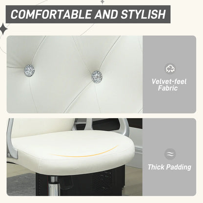 Vanity Office Chair, Velvet Computer Desk Chair with Swivel Wheels, Adjustable Height, Tilt Function, Off-White Task Chairs at Gallery Canada