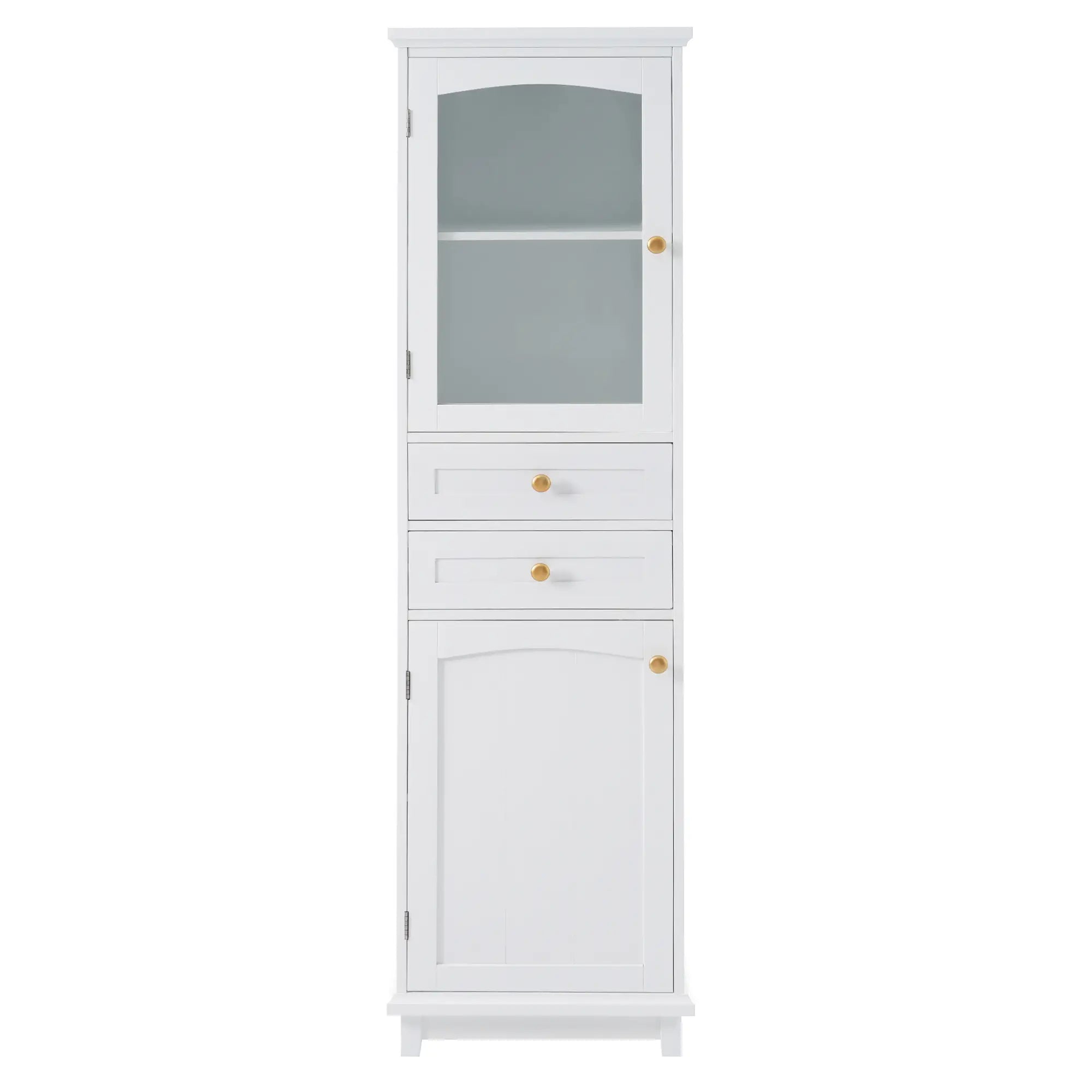 Bathroom Storage Cabinet, Glass Doors, Adjustable Shelves, 18