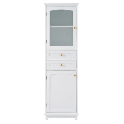 Bathroom Storage Cabinet, Glass Doors, Adjustable Shelves, 18" L x 14" W x 63" H, White Bathroom Cabinets White at Gallery Canada