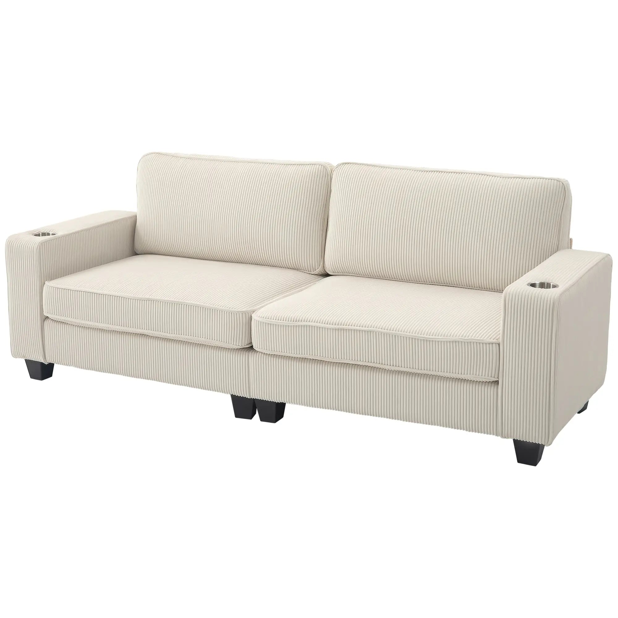 Three Seater Sofa, Fabric Couch with Spring Cushion, Cream White 3-Seater Sofas Cream at Gallery Canada