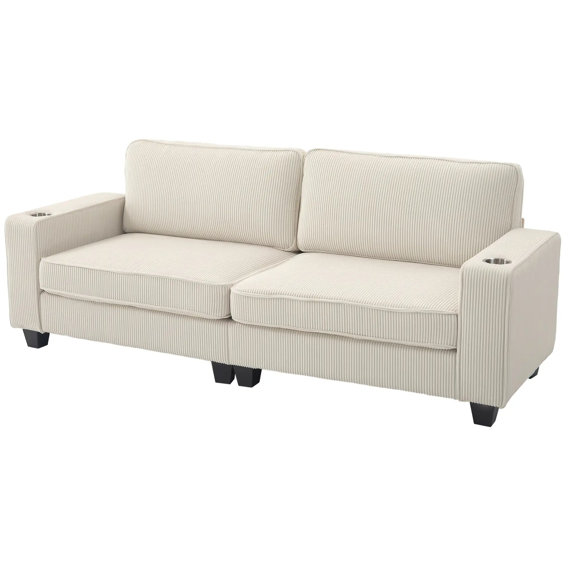 Three Seater Sofa, Fabric Couch with Spring Cushion, Cream White 3-Seater Sofas Cream at Gallery Canada