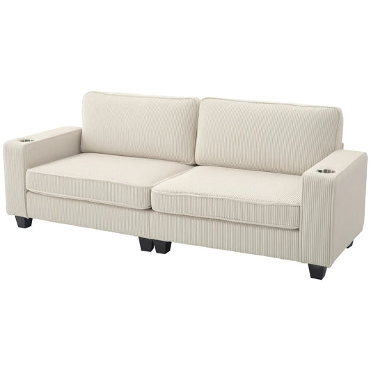 Three Seater Sofa, Fabric Couch with Spring Cushion, Cream White 3-Seater Sofas Cream at Gallery Canada