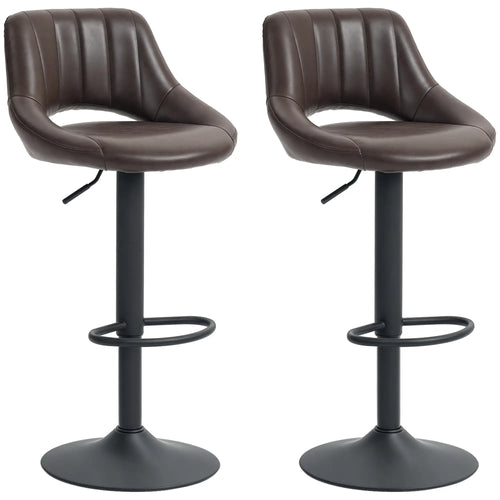 Swivel Bar Stools Set of 2, Faux Leather, Counter Height, Round Metal Base