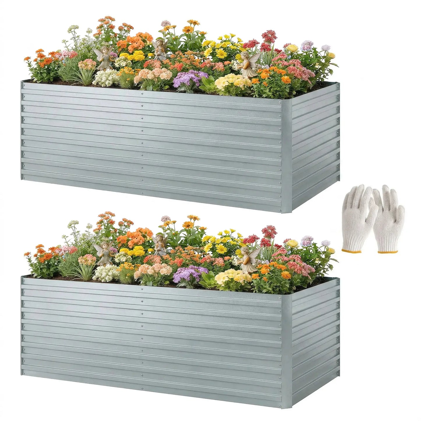 Galvanised Raised Garden Bed Set, 6 x 3 x 2 ft, Silver Galvanized Planter Boxes Silver at Gallery Canada