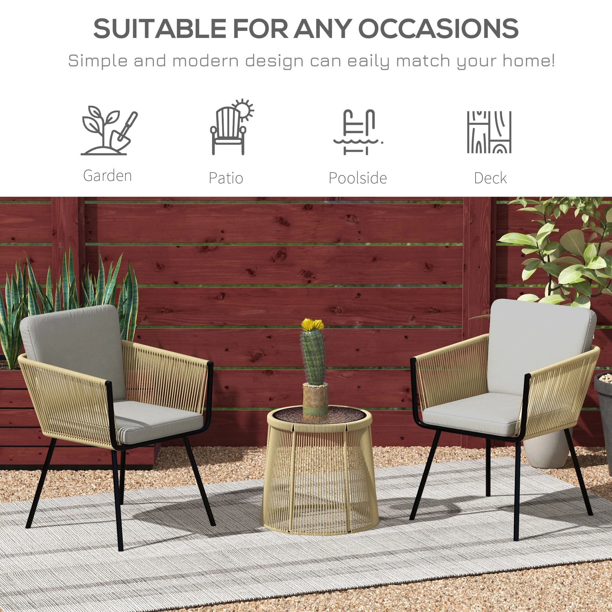 3 Piece Outdoor Patio Bistro Set, Wicker Rattan Furniture with Metal Legs for Garden, Backyard, Coffee and Light Grey Bistro Sets at Gallery Canada