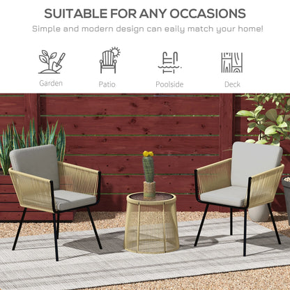 3 Piece Outdoor Patio Bistro Set, Wicker Rattan Furniture with Metal Legs for Garden, Backyard, Coffee and Light Grey Bistro Sets at Gallery Canada