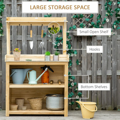 Potting Bench Table, Wooden Garden Workstation with Storage Shelves and Hooks Potting Benches & Tables at Gallery Canada