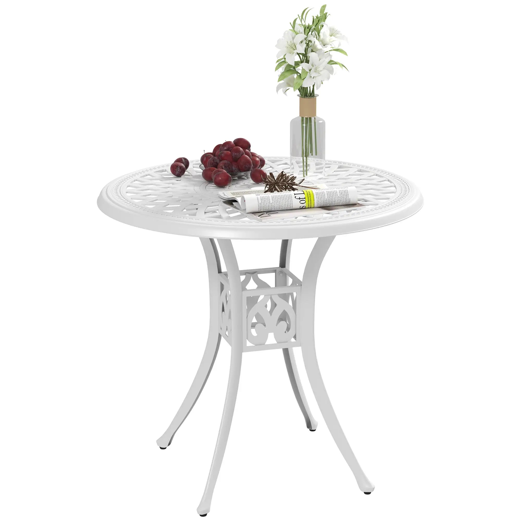 30-Inch Round Patio Dining Table, Cast Aluminium Outdoor Bistro Table, White Patio Dining Tables at Gallery Canada