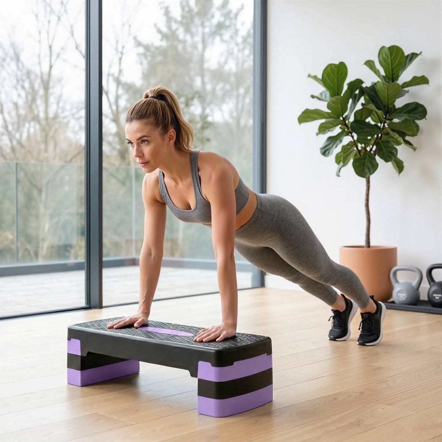 Aerobic Exercise Step Platform, 4"/6"/8" Adjustable Aerobic Stepper with Risers, Workout Stepper for Home Gym, Purple Aerobic Equipment at Gallery Canada