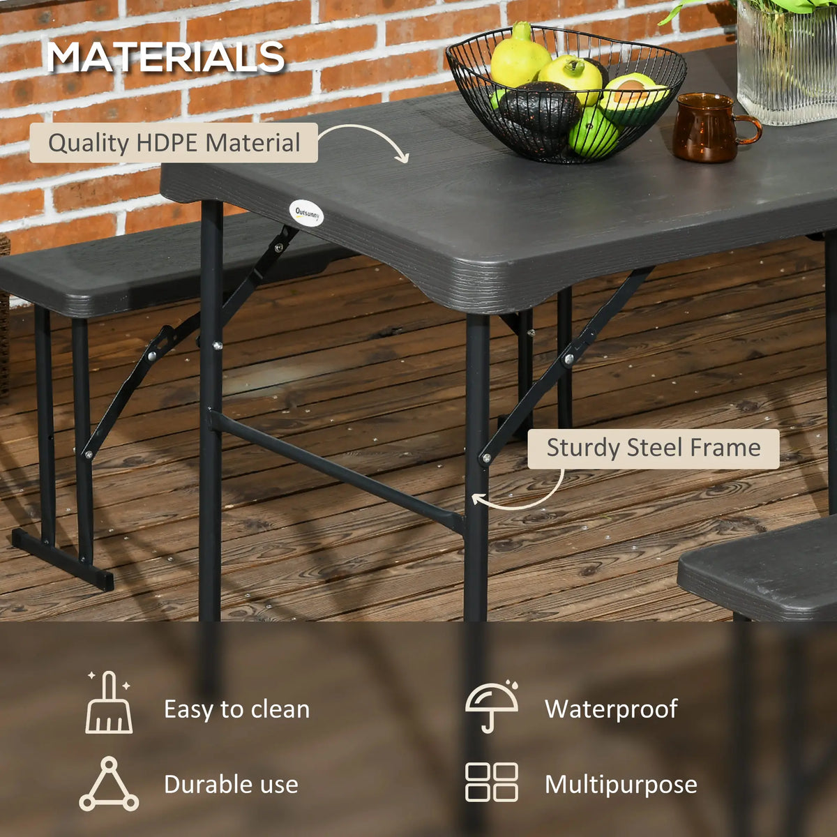 Folding Picnic Table With 2 Benches, 3-Piece Set, Dark Grey Bistro Sets at Gallery Canada