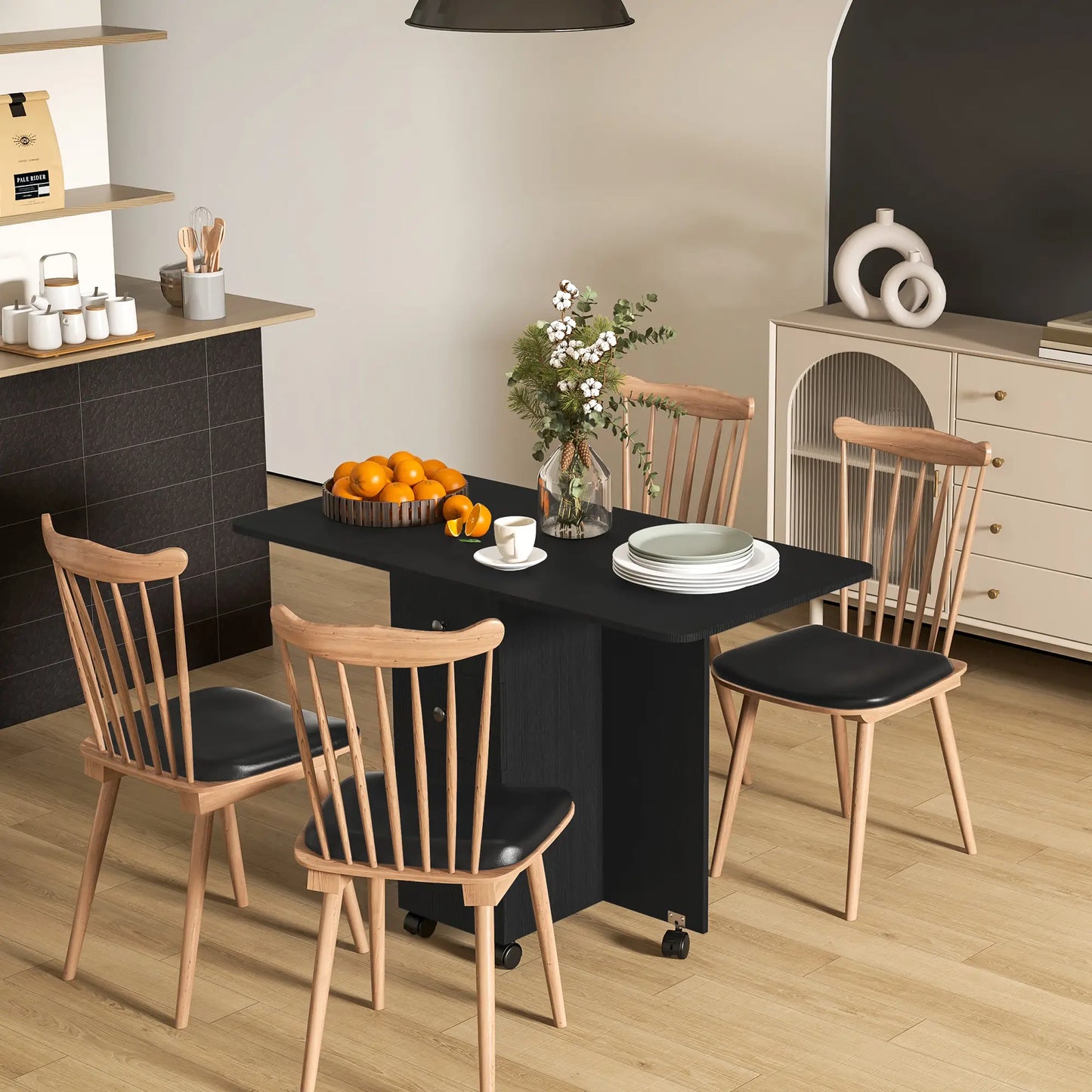 Drop Leaf Dining Table, Mobile Folding Table on Wheels, Black Bar Tables & Dining Tables at Gallery Canada