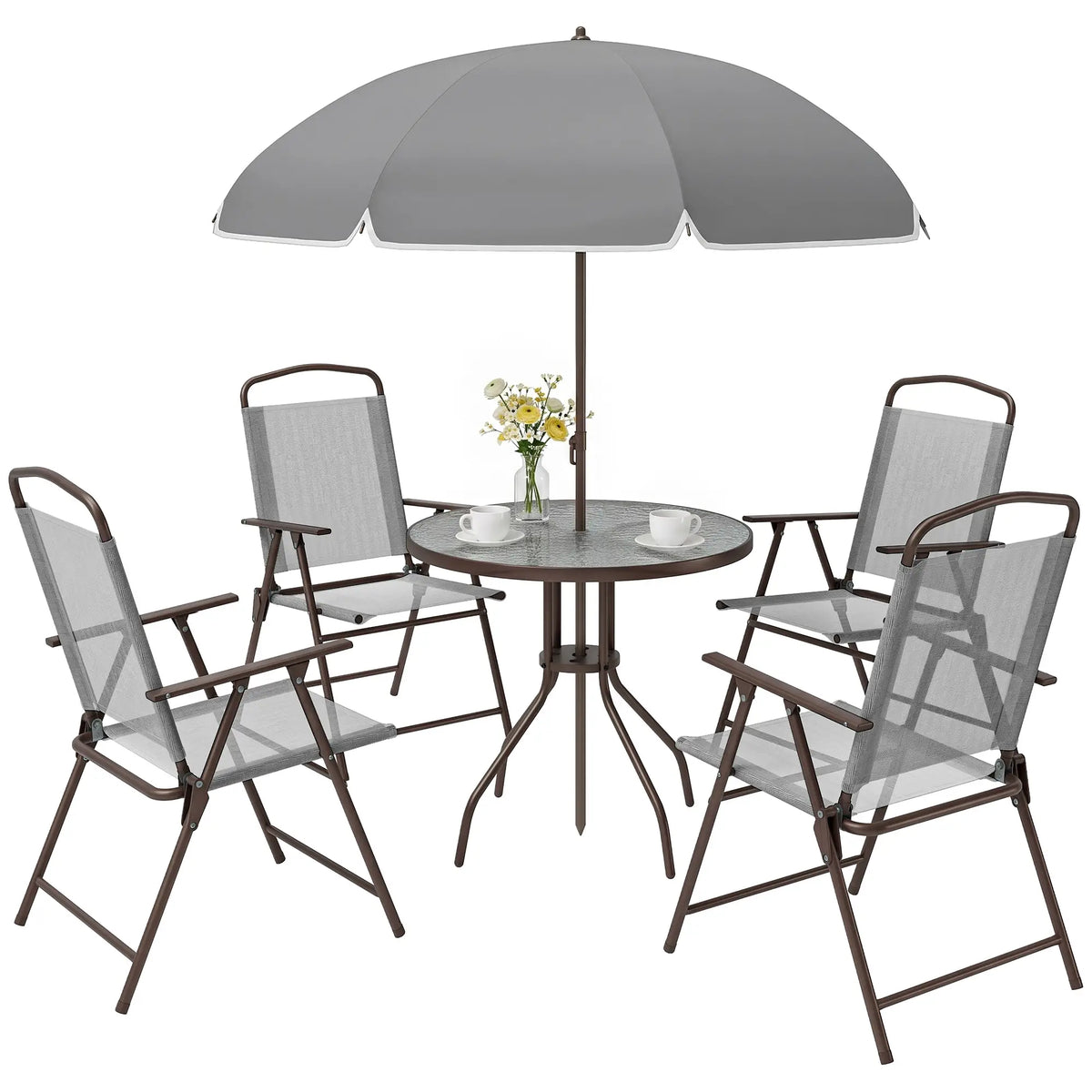 6-Piece Outdoor Dining Set, Round Table, 4 Folding Chairs, Grey Outdoor Dining Sets at Gallery Canada