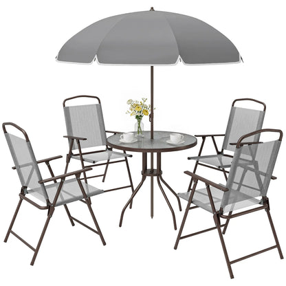 6-Piece Outdoor Dining Set, Round Table, 4 Folding Chairs, Grey Outdoor Dining Sets at Gallery Canada