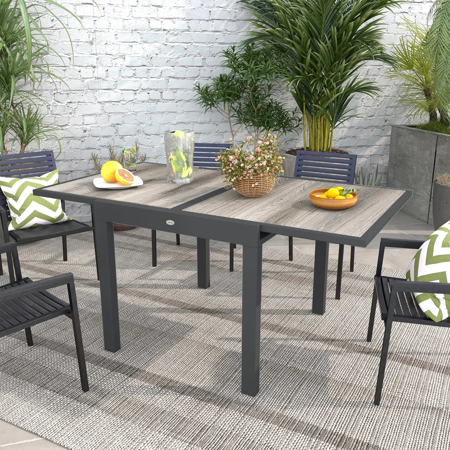 Extendable Dining Table, Rectangular Outdoor Table, Aluminum Frame, Plastic Top, Grey Patio Dinning Tables at Gallery Canada
