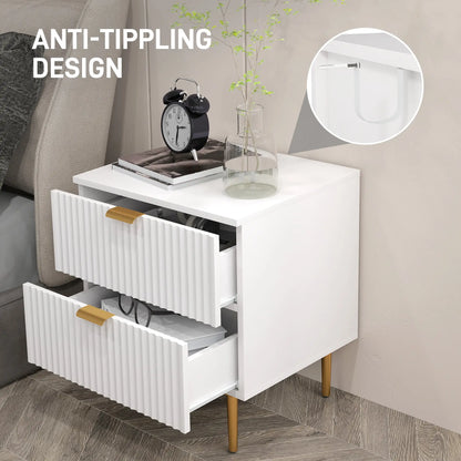 Bedside Table, Modern Nightstand with 2 Drawers, Side End Table with Metal Legs for Living Room, Bedroom, White Bedside Tables at Gallery Canada