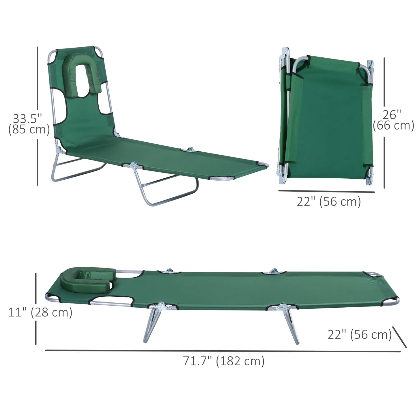 Outdoor Lounge Chair, Adjustable Folding Chaise, Green Lounger Chairs at Gallery Canada