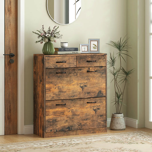 Narrow Shoe Storage, 2 Flip Drawers, Adjustable Shelves, 12 Pairs, Brown Shoe Storage Cabinets & Racks Rustic Brown at Gallery Canada