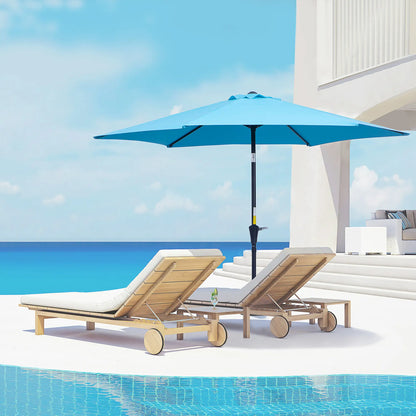 8.5' Round Aluminum Patio Umbrella, Tilt Canopy, 6 Ribs, Blue