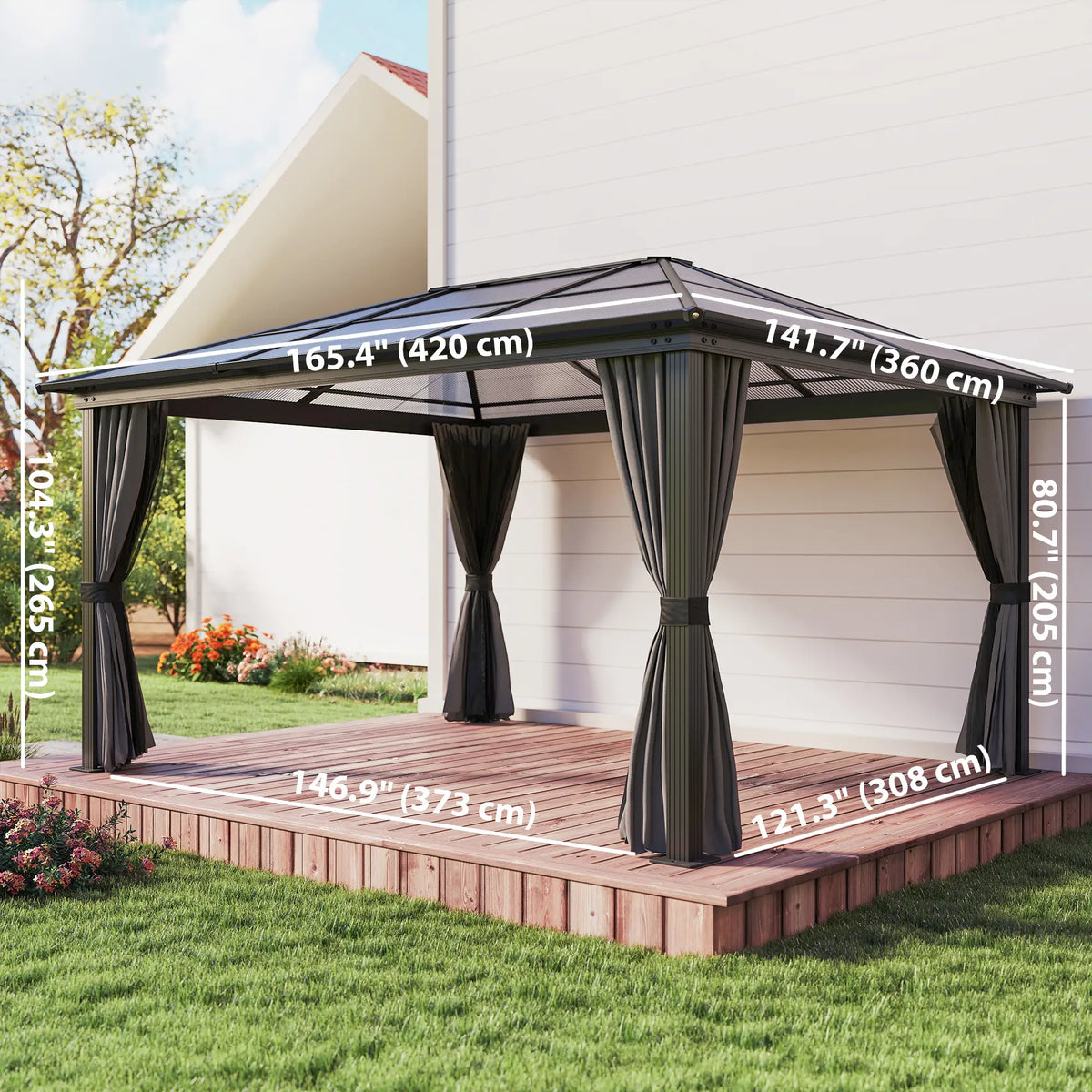 12' x 15' Hardtop Gazebo, Polycarbonate Roof, Aluminum Frame, Dark Grey