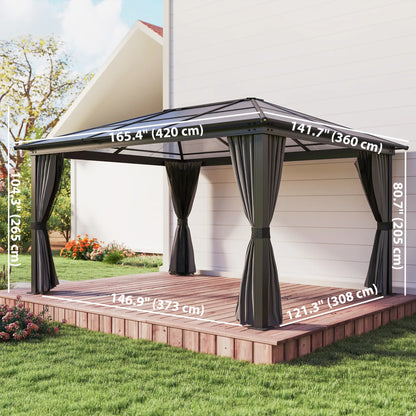 12' x 15' Hardtop Gazebo, Polycarbonate Roof, Aluminum Frame, Dark Grey
