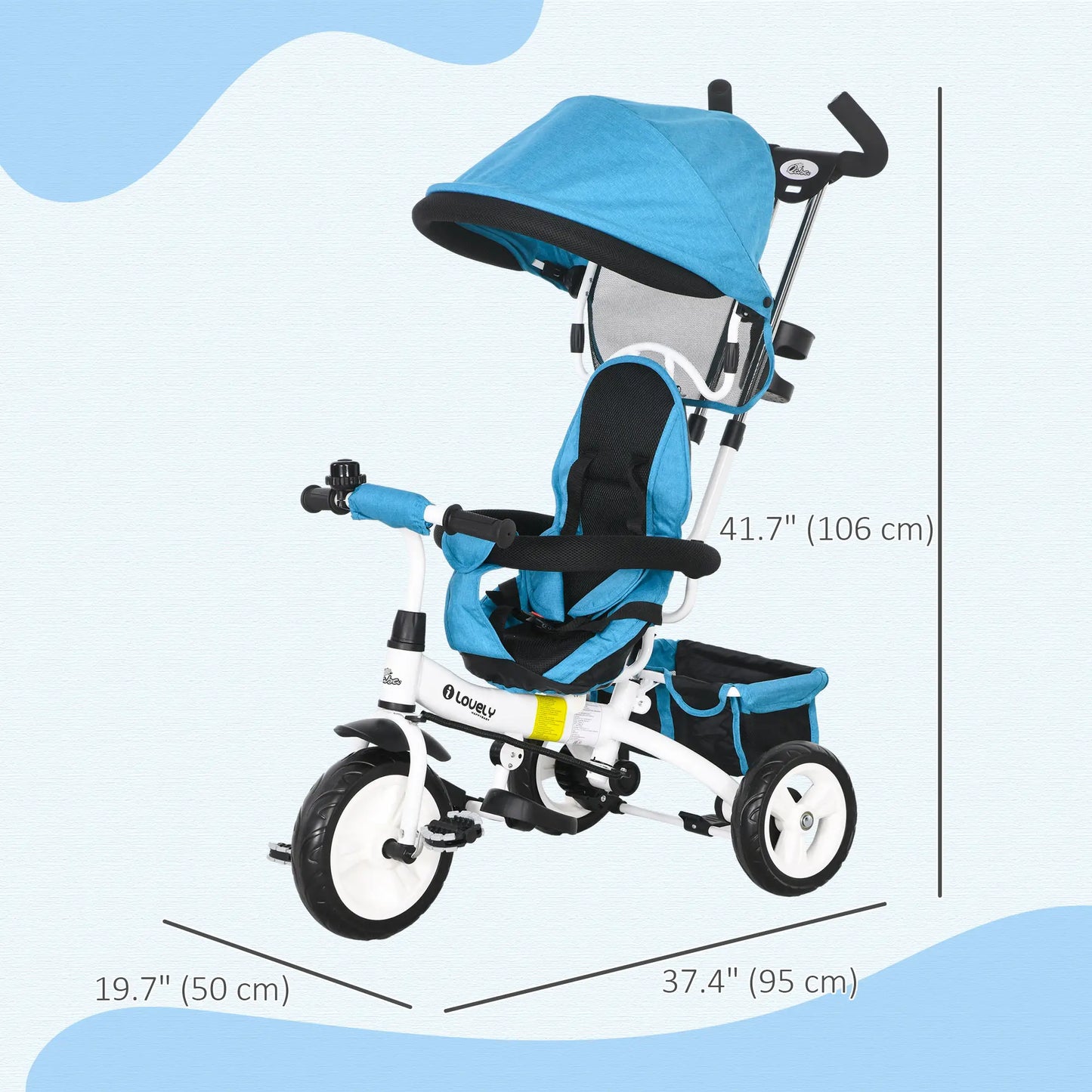 6 in 1 Toddler Tricycle Stroller, Basket, Canopy, 5-Point Harness, 12-60 Months, Blue Tricycles for Kids at Gallery Canada