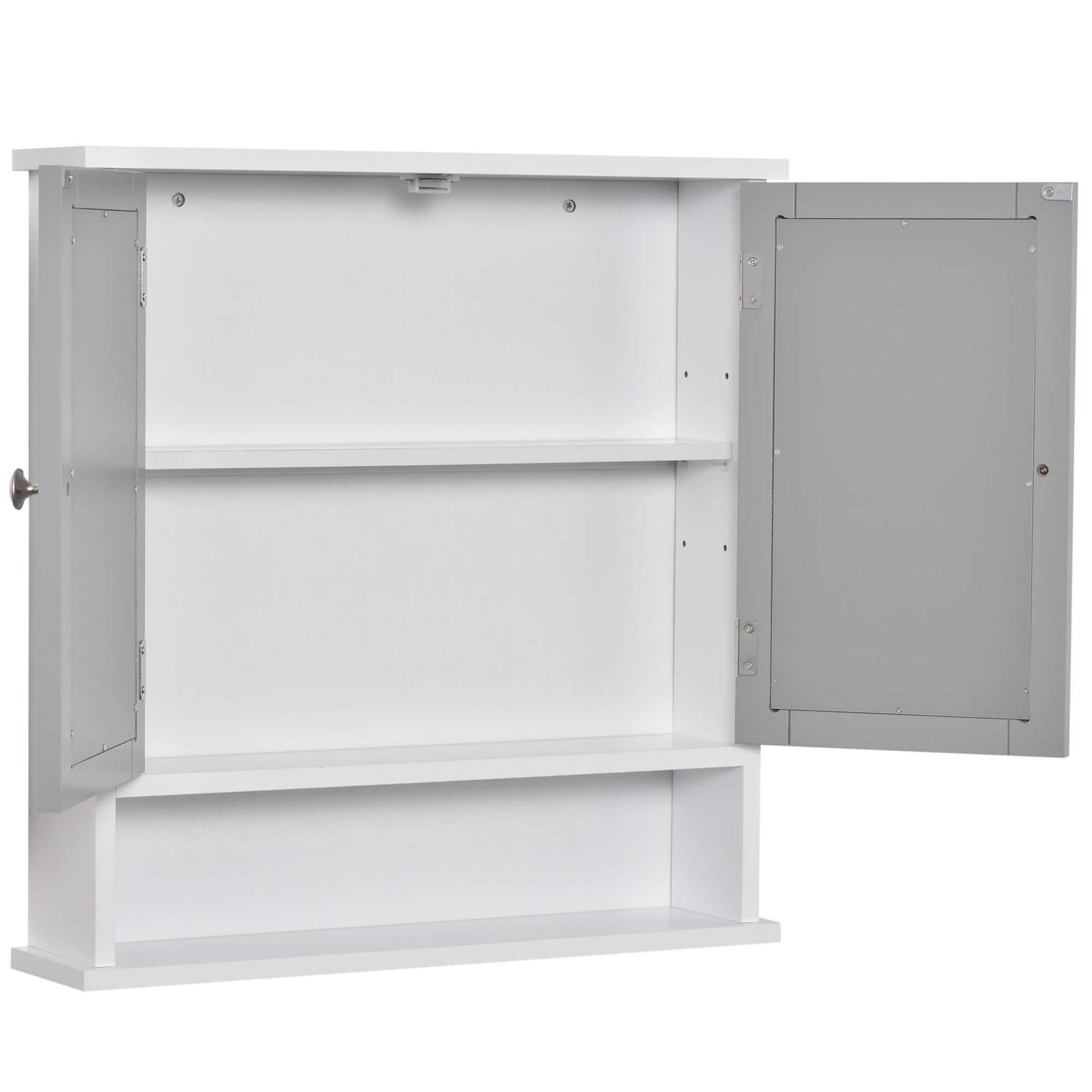 Wall-Mounted Medicine Cabinet, Double Doors, Open Shelf, Adjustable, White and Grey Mirror Medicine Cabinets at Gallery Canada