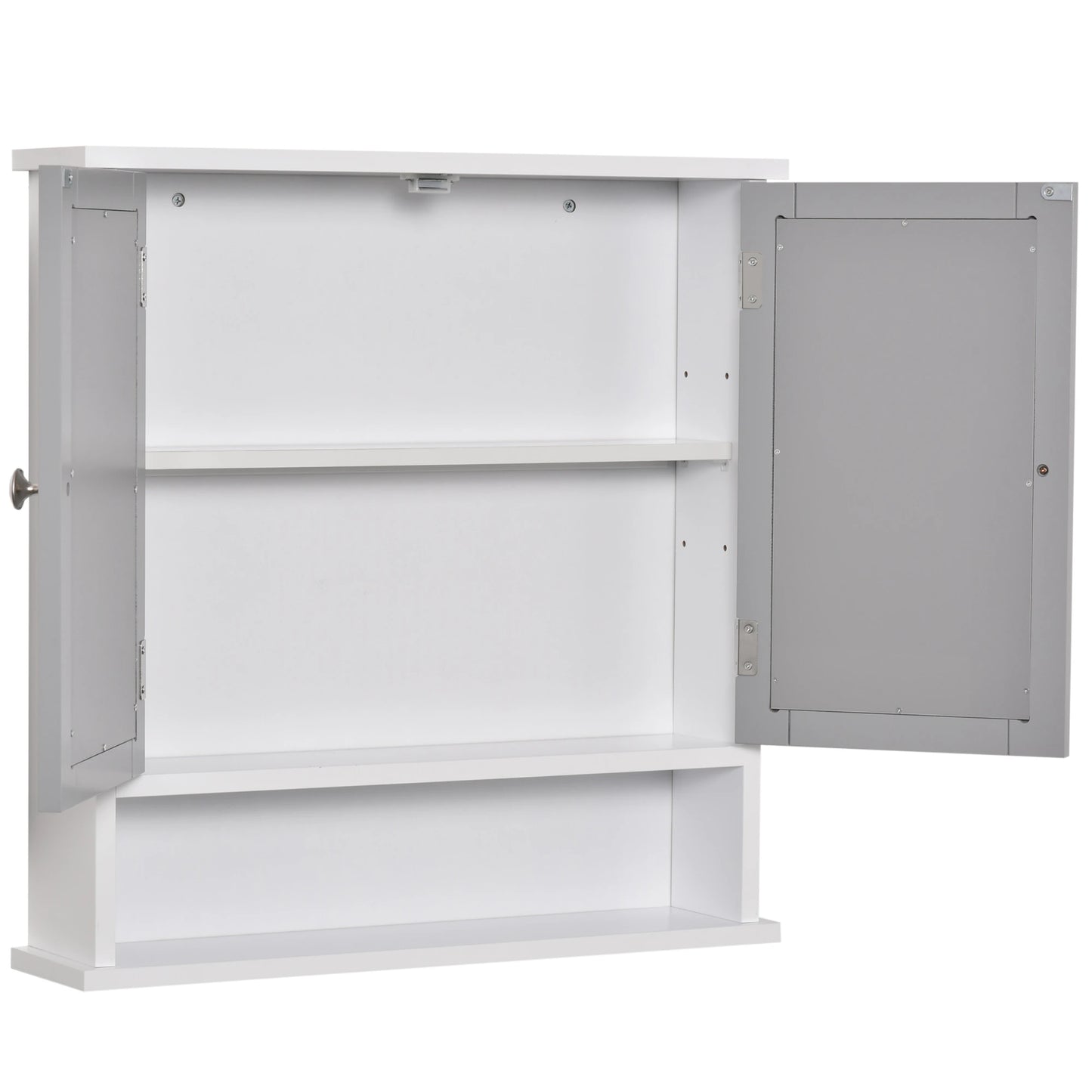 Wall-Mounted Medicine Cabinet, Double Doors, Open Shelf, Adjustable, White and Grey Mirror Medicine Cabinets at Gallery Canada