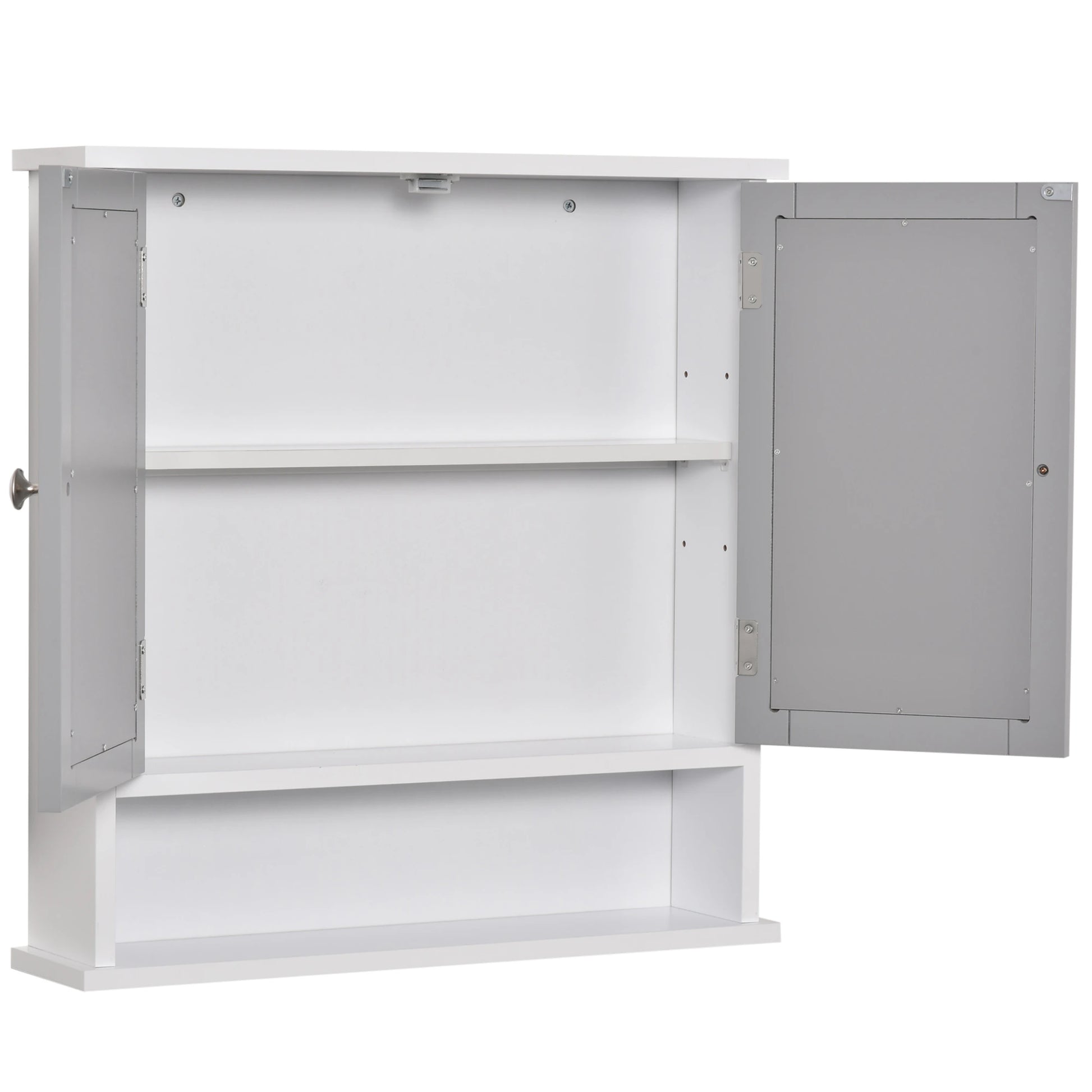 Wall-Mounted Medicine Cabinet, Double Doors, Open Shelf, Adjustable, White and Grey Mirror Medicine Cabinets at Gallery Canada