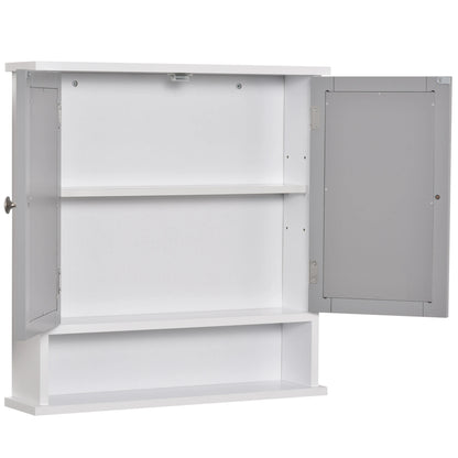 Wall-Mounted Medicine Cabinet, Double Doors, Open Shelf, Adjustable, White and Grey Mirror Medicine Cabinets at Gallery Canada