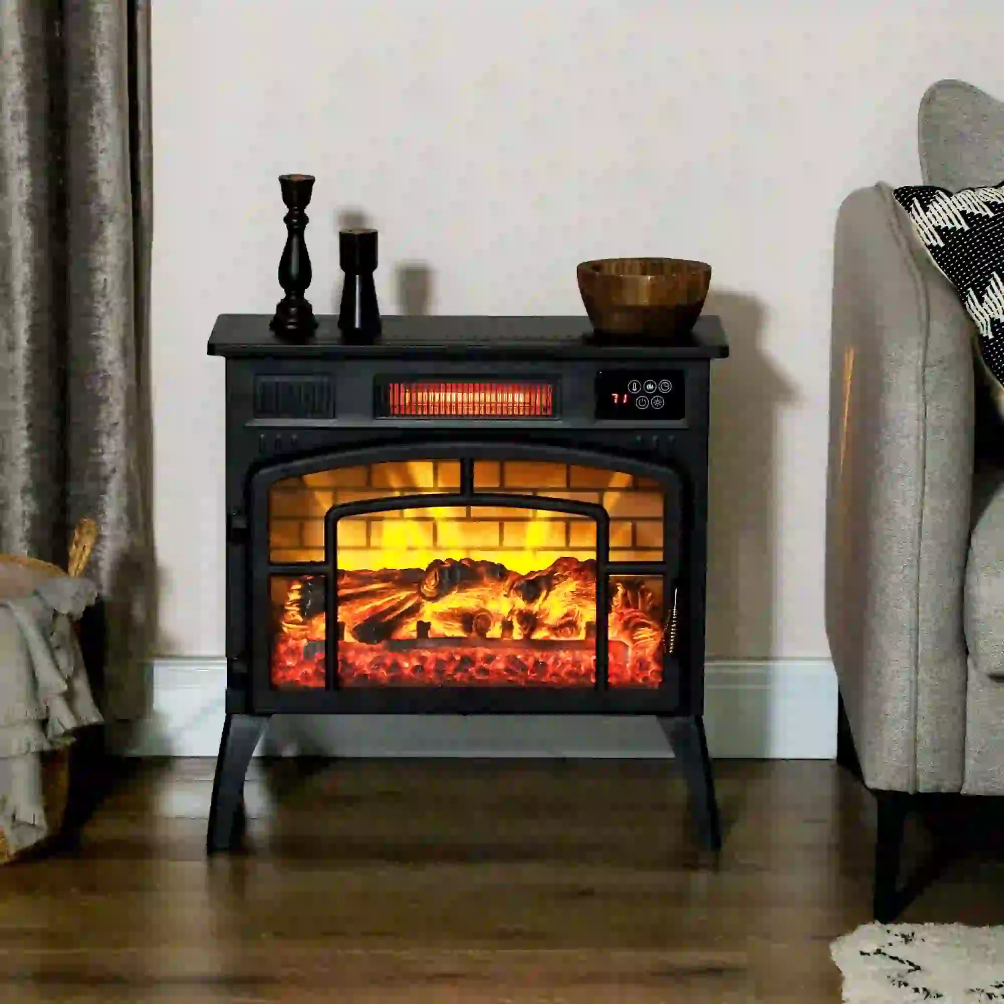 Electric Fireplace Stove, Infrared Heater, Realistic Flame, Adjustable, 1500W, Black Electric Fireplaces at Gallery Canada