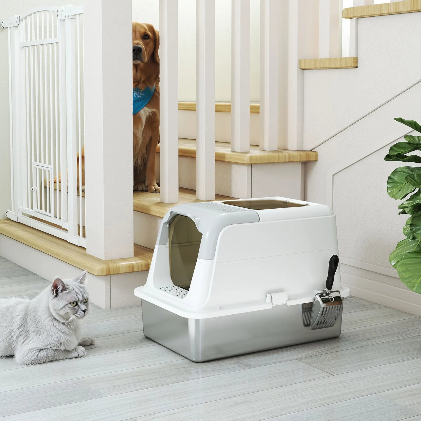Extra Large Stainless Steel Litter Box, Enclosed for Big Cats Cat Litter Box Enclosures at Gallery Canada