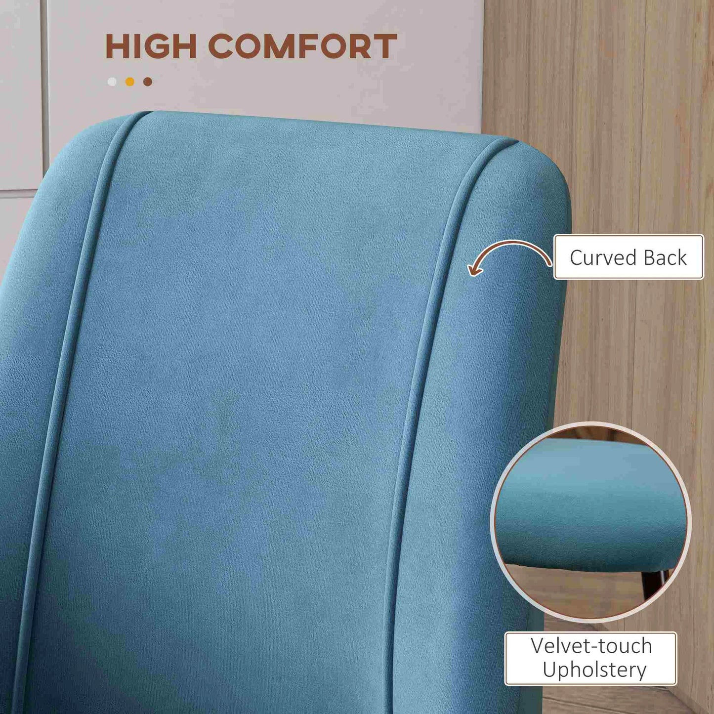 Upholstered Dining Chairs Set of 4, Velvet, Wood-Grain Steel Leg, Blue Bar Stools at Gallery Canada