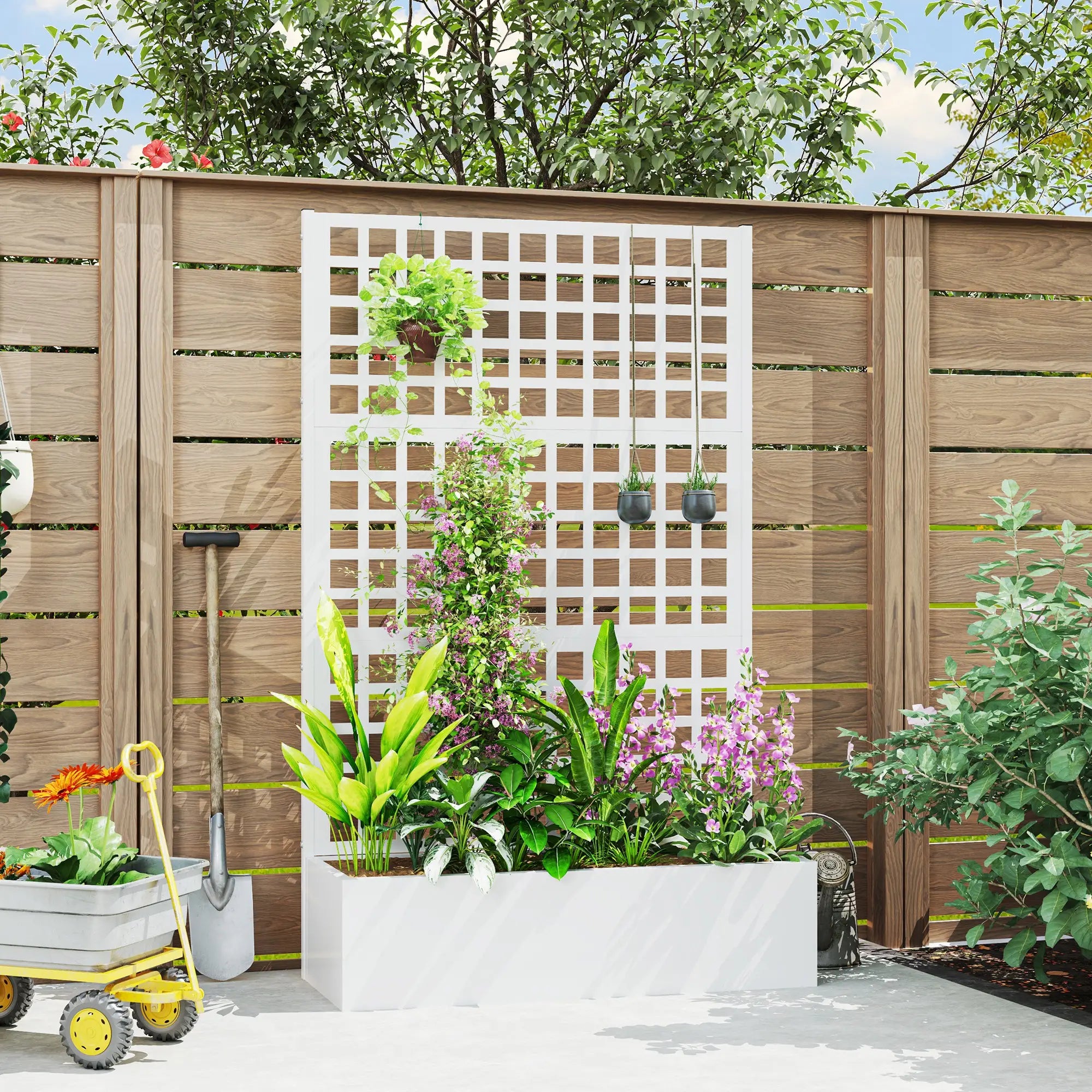 Galvanized Raised Garden Bed Planter Box With Trellis, 43