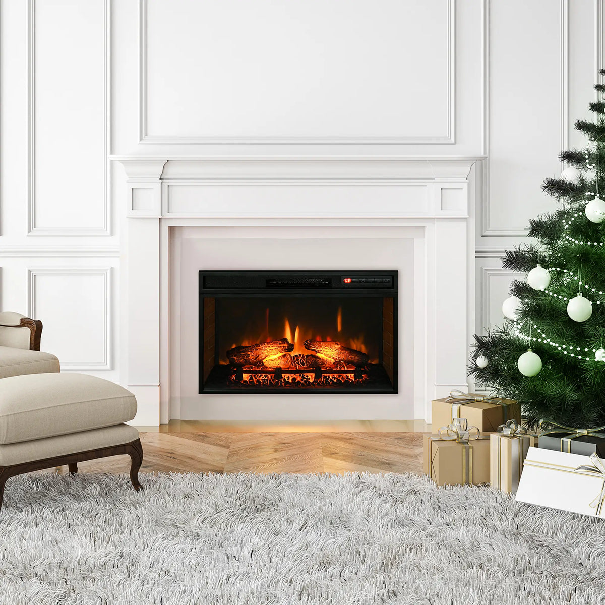 27" Electric Fireplace Insert, Realistic Log Flame, Remote, 1400W, Black Electric Fireplaces at Gallery Canada