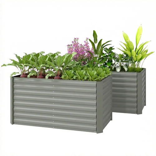 Galvanized Metal Planters, 4' x 2' x 2' Raised Garden Bed, Light Grey