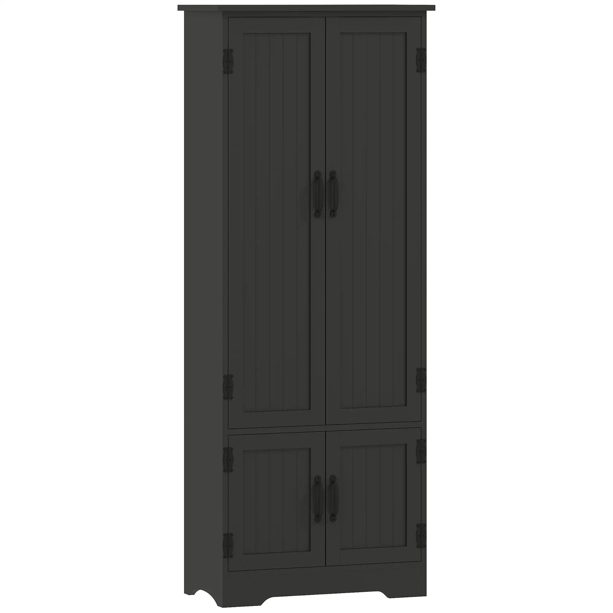 60 Inch 4-Door Storage Cabinet, Adjustable Shelves, Black Kitchen Pantry Cabinets Black at Gallery Canada