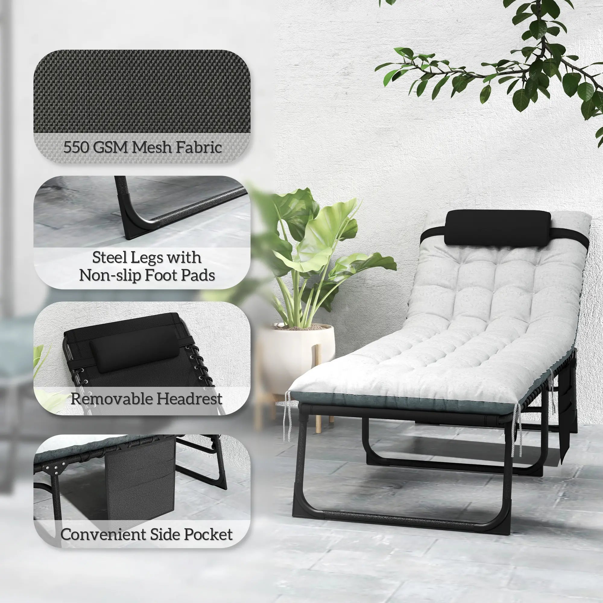 Outdoor Folding Lounge Chair Set, 2 Pack, Black/Grey Lounger Chairs at Gallery Canada