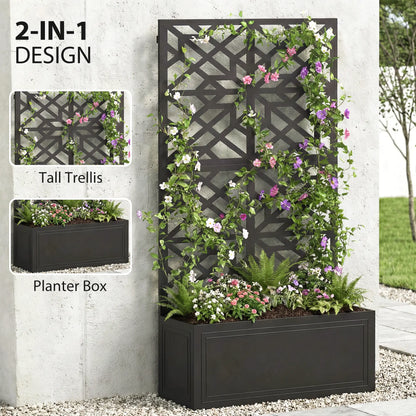 Lit de jardin surélevé en métal avec treillis pour plantes grimpantes
