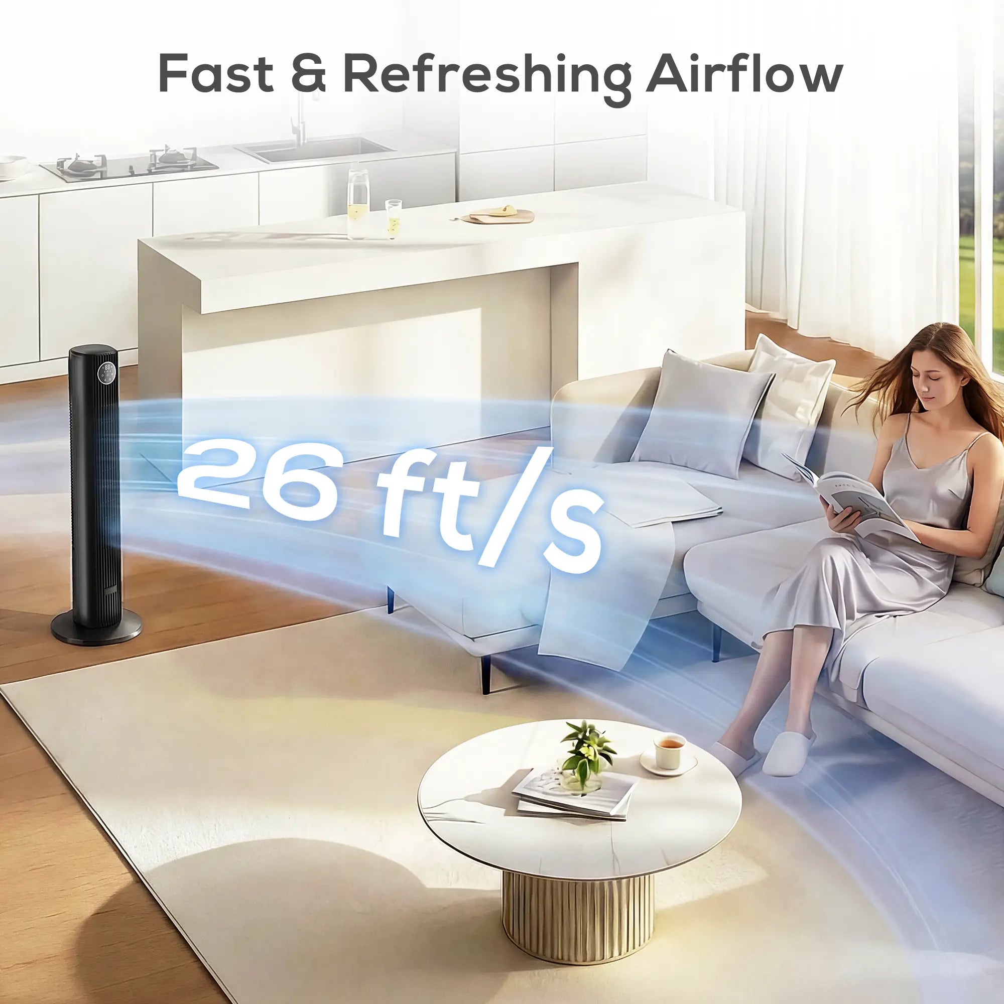 28dB Tower Fan, 12 Speeds, 4 Modes, 80° Oscillating, 12H Timer, Black Tower Fans at Gallery Canada