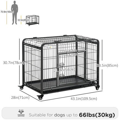 Heavy Duty Folding Dog Crate, Large Size 43" x 28" x 31", Double Doors, Lockable Wheels Tray Houses, Kennels & Pens at Gallery Canada