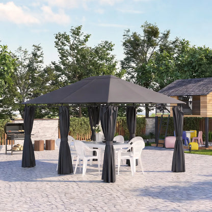 13'x10' Steel Patio Gazebo Canopy, 6 Removable Curtains, Dark Grey Gazebos at Gallery Canada