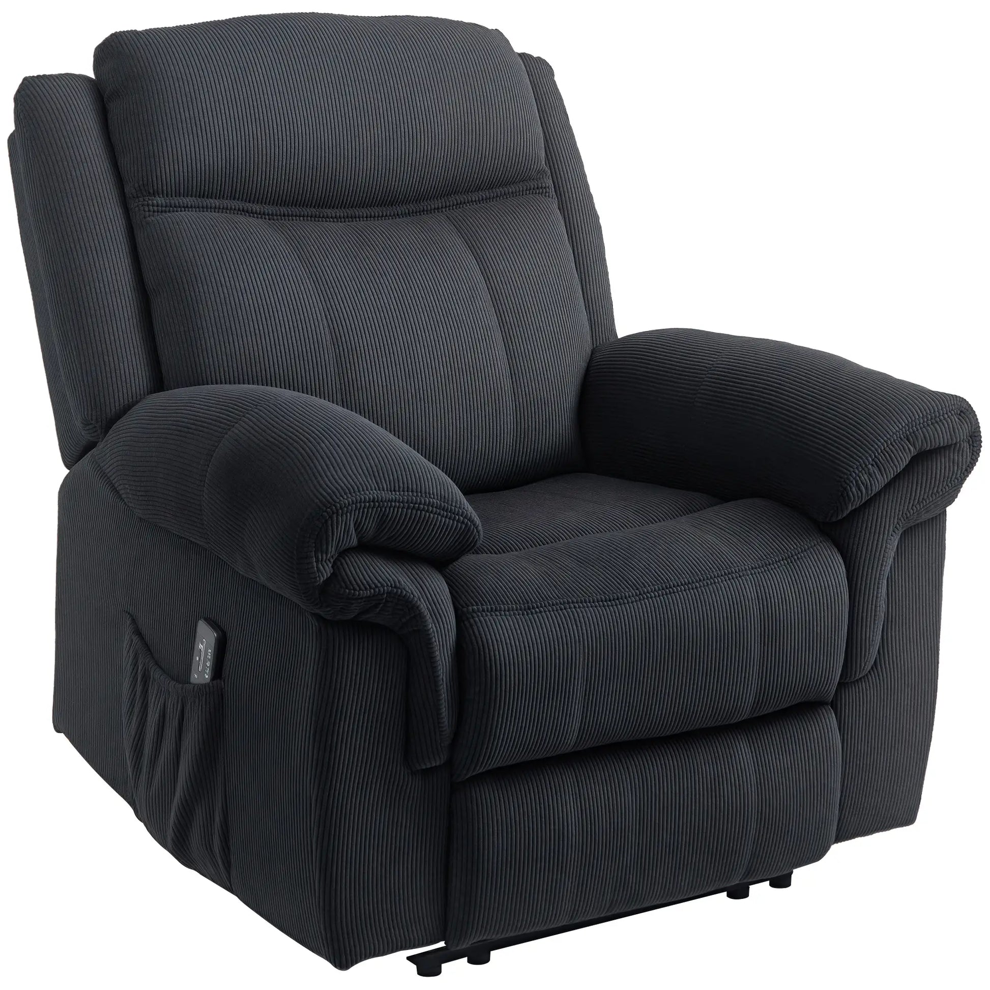 Manual Recliner Chair, Vibration Massage, Side Pockets, Corduroy, Black Sofas & Reclining Chairs at Gallery Canada