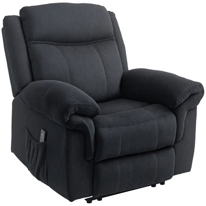 Manual Recliner Chair, Vibration Massage, Side Pockets, Corduroy, Black Sofas & Reclining Chairs at Gallery Canada