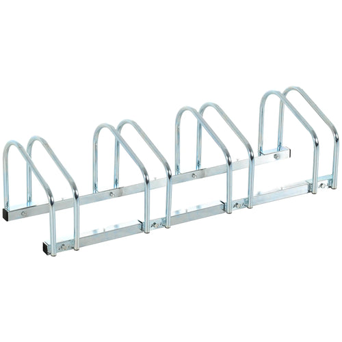4-Bike Floor Parking Rack, Cycling Storage Stand, Garage Organizer, Silver
