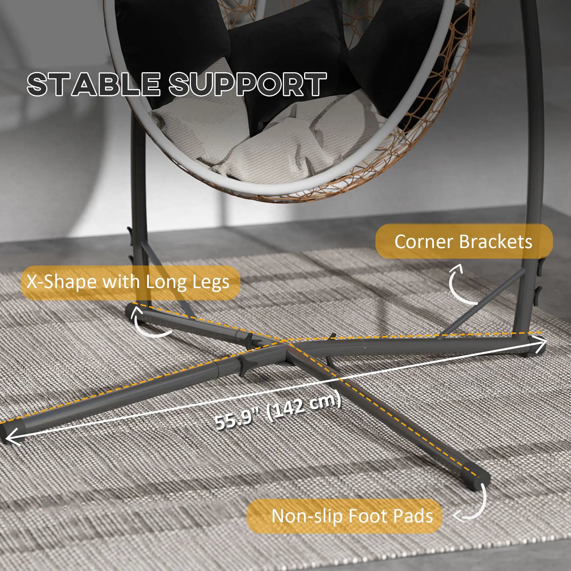 Heavy Duty Steel Hanging Chair Stand, With Cup Holder, Black Hammock Stands at Gallery Canada