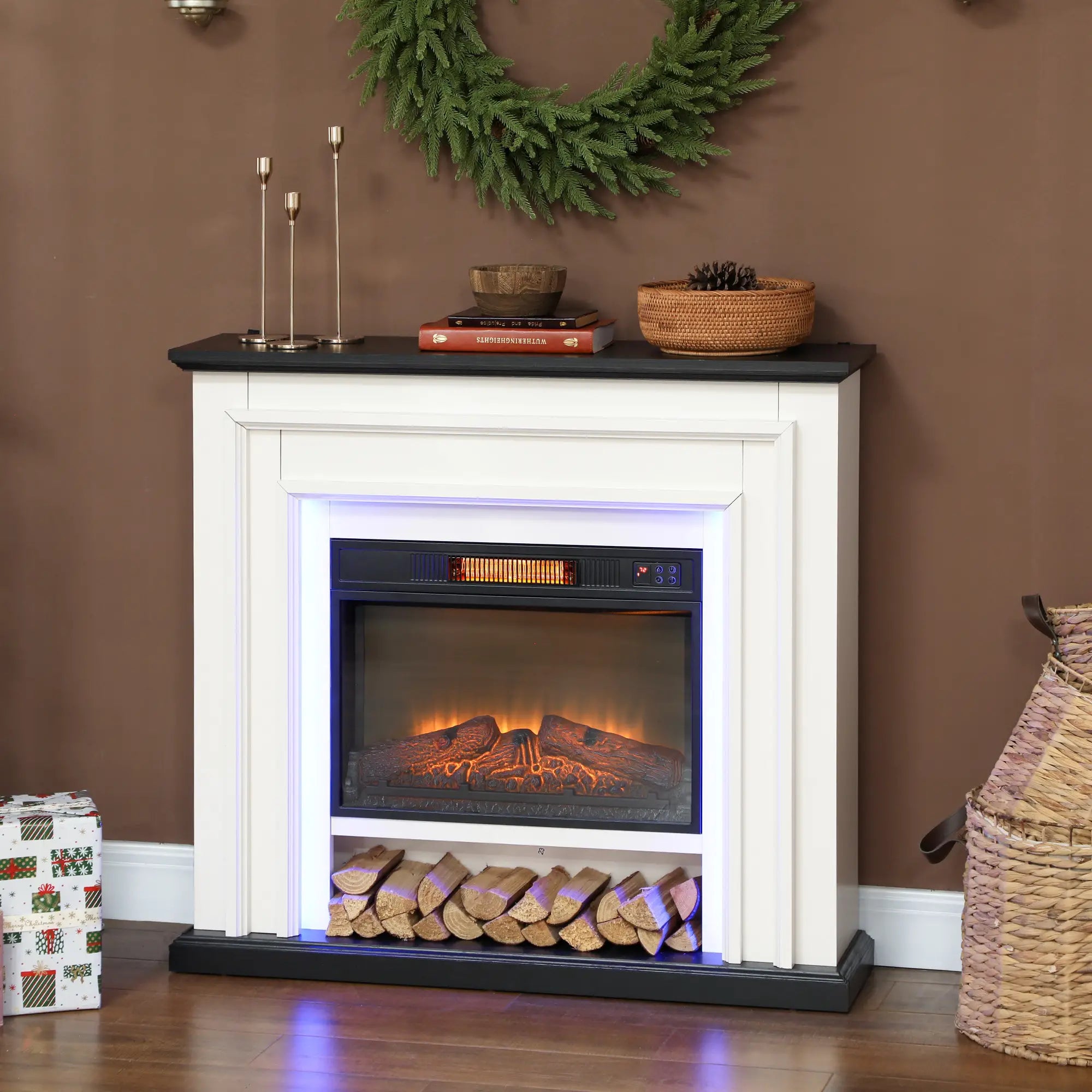 41 Inch Electric Fireplace, 1400W Heater, Adjustable 3D Flame, Black and White Electric Fireplaces at Gallery Canada