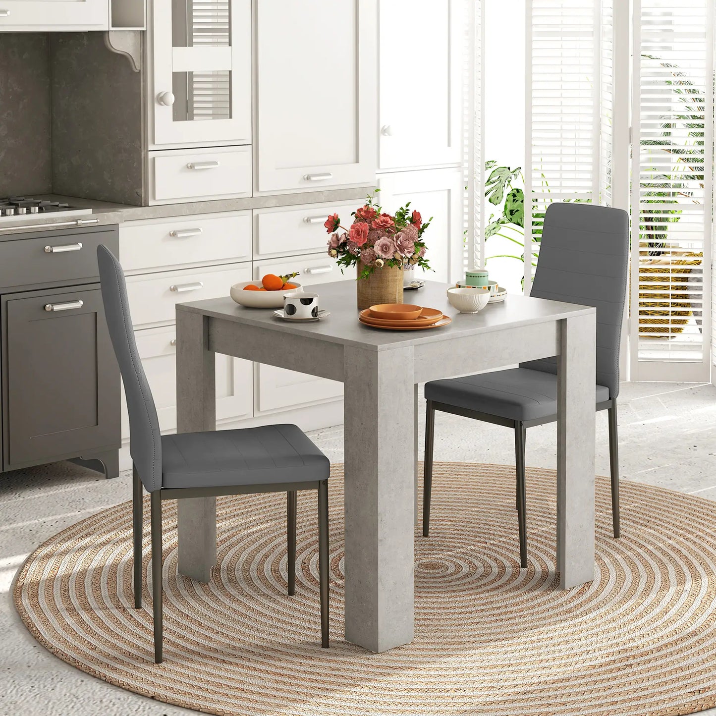 Square Dining Table Set for 2, Faux Cement Table, PU Leather Chairs Bar Sets at Gallery Canada