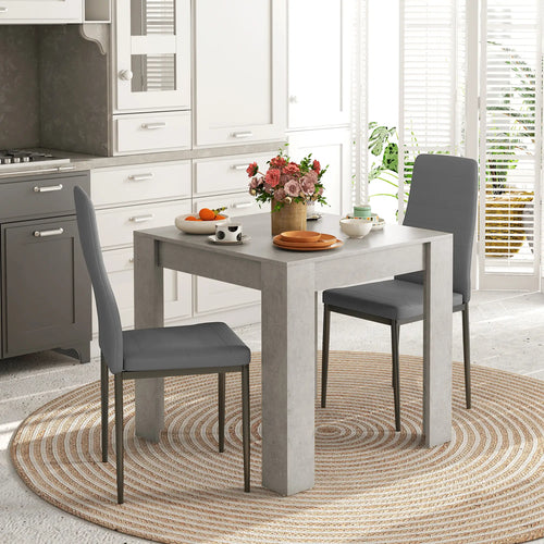 Square Dining Table Set for 2, Faux Cement Table, PU Leather Chairs